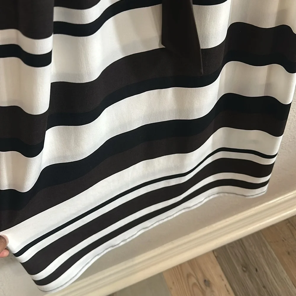 CHICO’S Black/Brown/White Stripe Short Sleeve Maxi Dress Size 1